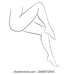 Women's legs one line drawing on white isolated background