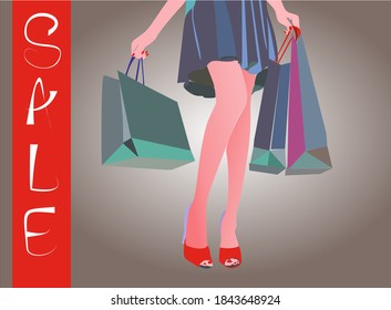 Women's legs and shopping bags, gifts, sale