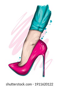 Piernas femeninas en elegantes zapatos y pantalones de tacón alto. Moda y estilo, ropa y accesorios. Ilustración vectorial.