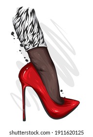 Women's legs in stylish high-heeled shoes and trousers. Fashion and style, clothing and accessories. Vector illustration.
