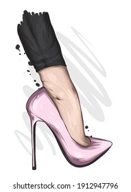 Piernas femeninas en elegantes zapatos y pantalones de tacón alto. Moda y estilo, ropa y accesorios. Ilustración vectorial.