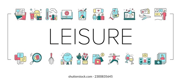 Womens Leisure Time Collection Icons Set Vector. Karaoke And Yoga, Massage And Spa, Reading Books And Listening Music, Shopping And Journey Leisure Concept Linear Pictograms. Contour Illustrations