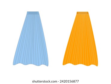 Women's light long a-line pleated skirts blue and yellow. Women's clothing for the warm season. Colored vector illustration