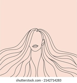 Women's line of art. Vector portraits of women with long hair. Beauty brand decoration, massage, meditation, body care.