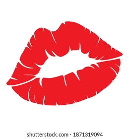 Women's lip mark vector icon for print. Illustration of a kiss with red lipstick on a white background