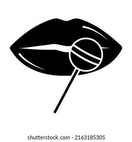 women's lips with candy. stencil icon, doodle. Vector illustration of sexy woman's lips. Smile, kiss