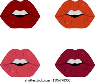 women's lips of different colors. pink, red, orange, violet lips. vector image.