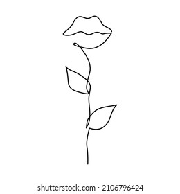 labios de mujeres de diferentes formas. Dibujo de una línea de labios femeninos abstractos, flor. Arte moderno de una línea