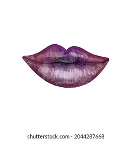 Women's lips. Hand drawn vector watercolor lips isolated on white background. Fashion and beauty illustration. 