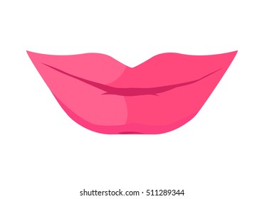 Womens lips icon. Closed sensitive female mouth colored bright red lipstick flat vector illustration isolated on white background. For cosmetic, beauty, fashion concepts, app buttons, web design