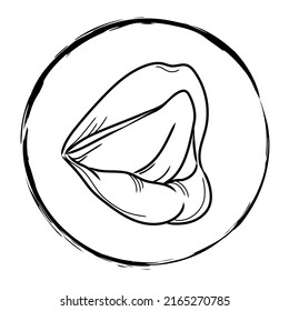 Women's Lips Icon Vector illustration on a white background. Women Lip. Sexy makeup sign, line art drawing, silhouette, logo, card, banner, salon, emblem design element. sketch outline.
