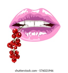 women's lips with red currant