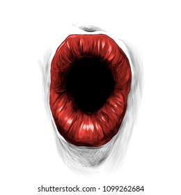 women's lips with red lipstick emotion of surprise, sketch vector graphics