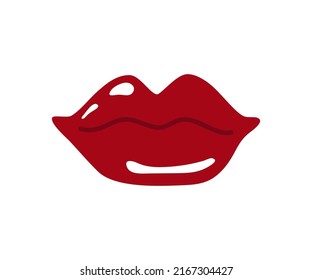 Women's lips with red lipstick. Vector simple abstract illustration isolated on a white background.