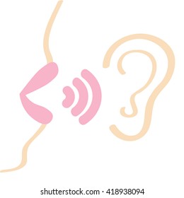 women's lips say, in your ear, the concept of gossip, seduction, secret information, vector illustration