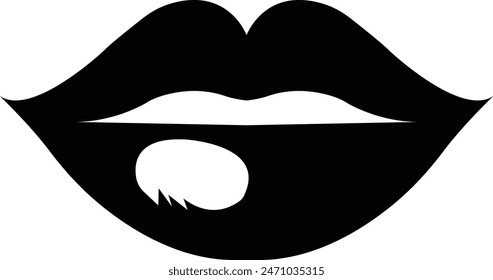 women's lips silhouettes vector icons, lip logo design. Sexy female lips symbols. Modern pop art style, Simple flat vector design isolated on transparent background, expressing different emotions,