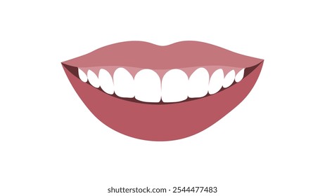 Os lábios e o sorriso das mulheres são isolados no branco. Bela boca sorridente com dentes saudáveis. Odontologia, tratamento dentário, branqueamento, conceito de ortodontia. Sorriso saudável. 