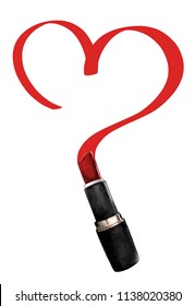women's lipstick open without cap lipstick drawn heart, sketch vector graphics color illustration on white background