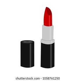 Womens lipstick product. Fashion accessory illustration in trendy red colors for beauty salon, shop, blog print. Isolated on white background. Vector illustration, EPS10.