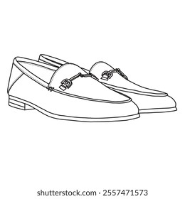 Women's Loafers Flat Slip On Shoes Line art, Technical sketch hand drawing outline vector doodle Pairs 3D Side Isometric view isolated on white background for coloring page