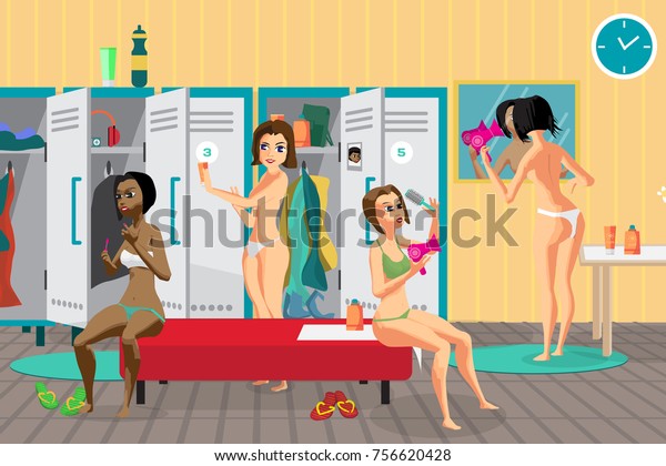 Womens Locker Room Spa Salon Girls Stock Vector Royalty