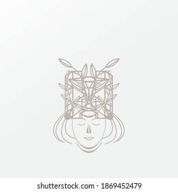 Logo de la mujer, inspirado en el logo de una mujer usando una corona natural de hojas