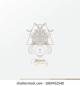 Logo de la mujer, inspirado en el logo de una mujer usando una corona natural de hojas