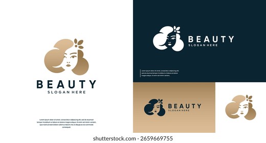 Women's logo with negative space style, symbol of natural beauty, vector design template.