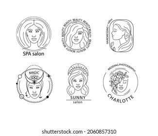 Womens Logos Emblems Icons Collection. Vector Illustration. Modern Trend In Minimal Linea Style