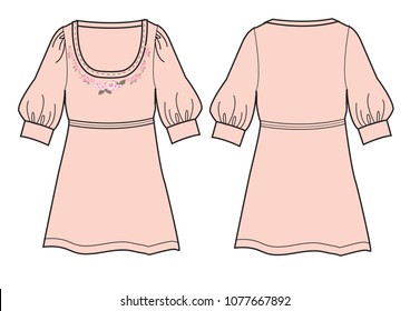 Women's long blouse in front and back views.Vector Illustrator.