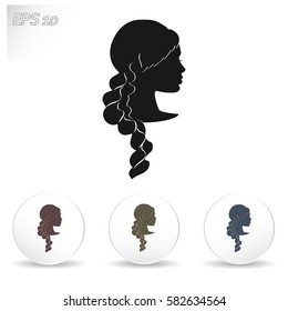 Women's long braid hairstyle. Illustration for beauty salons and hairdressers