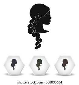 Women's long braid hairstyle. Illustration for beauty salons and hairdressers