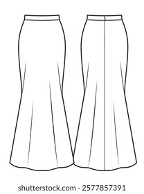 Womens long mermaid skirt flat sketch