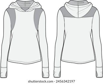 Women's long sleeve, avtive wear , Fashion Flat Sketch Vector Illustration, CAD, Technical Drawing, Flat Drawing, Template, Mockup.