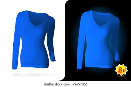 Women's long sleeve blue shirt template.