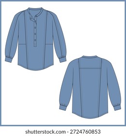 Women's Long sleeve with long Henley placket and cut and sew panel