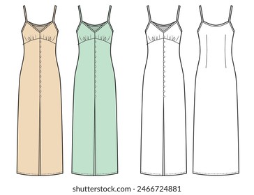 Women's long summer dress. Fashion flat sketch.