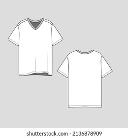 Womens Loose fit top Rib v neck short sleeve Fashion t shirt blouse flat sketch technical drawing template design vector