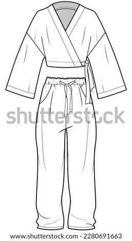 womens lounge wear set flat sketch vector illustration technical cad drawing template