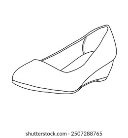 Women's Low Heel Pump Shoes Line art,Technical sketch hand drawing outline vector doodle illustration isometric view isolated on white background