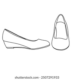 Women's Low Heel Pump Shoes Line art,Technical sketch hand drawing outline vector doodle illustration front and side isolated on white background