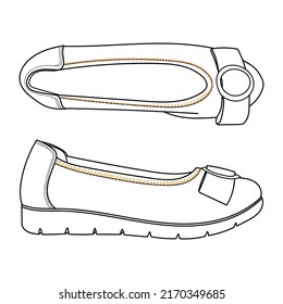 Women's low summer shoes ballerina. Vector doodle illustration