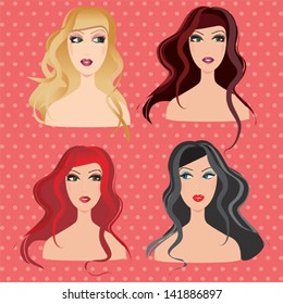 Women's makeup and long hair style templates