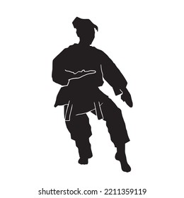  Artes marciales femeninas usando silueta vectorial kimono sobre blanco