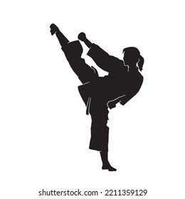  Women's martial arts wearing kimono vector silhouette on white