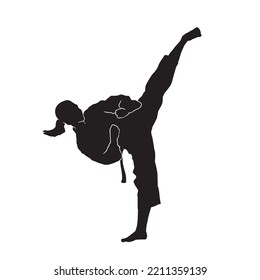  Women's martial arts wearing kimono vector silhouette on white