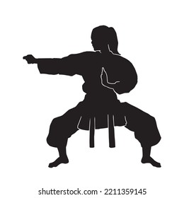  Women's martial arts wearing kimono vector silhouette on white