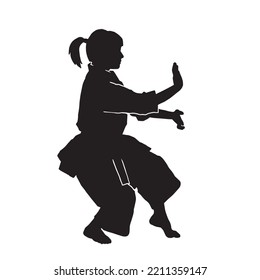  Women's martial arts wearing kimono vector silhouette on white