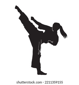  Women's martial arts wearing kimono vector silhouette on white