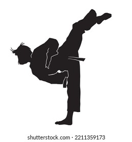  Women's martial arts wearing kimono vector silhouette on white